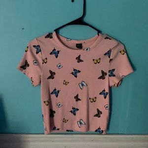 Pink butterfly crop top